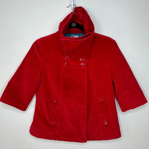 Tulle Red Corduroy Turquoise Lined Foldover Collar Jacket 3/4 Sleeves S - Picture 5 of 15